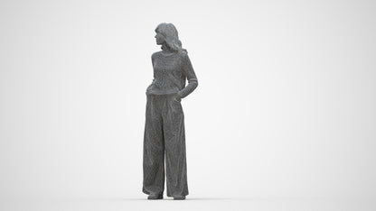 scanned 3D woman casual standing, photogrammetry people for Enscape and V-Ray, wireframe back view