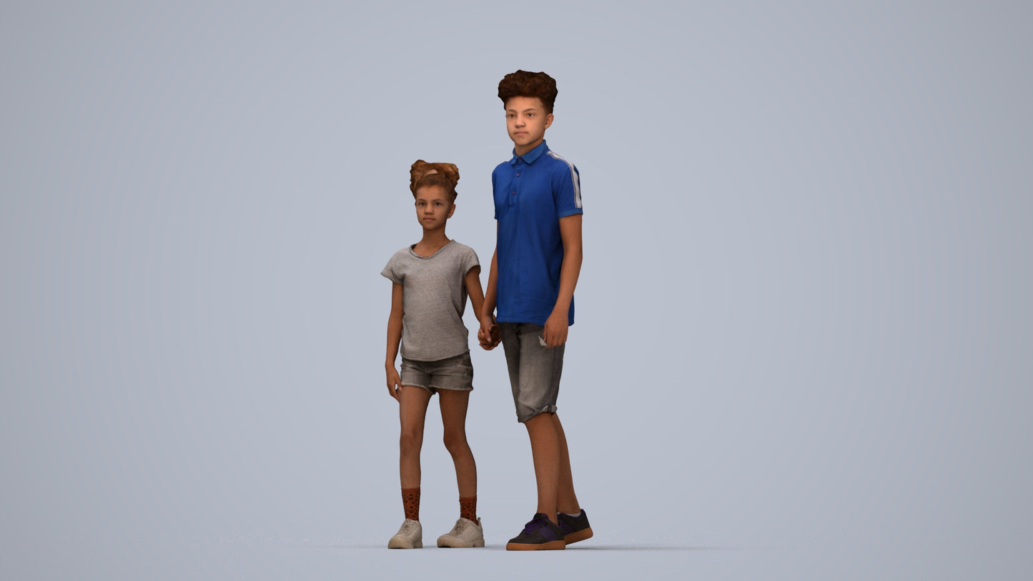 3D human model girl casual kids, photogrammetry scanned person for archviz, top-down view render