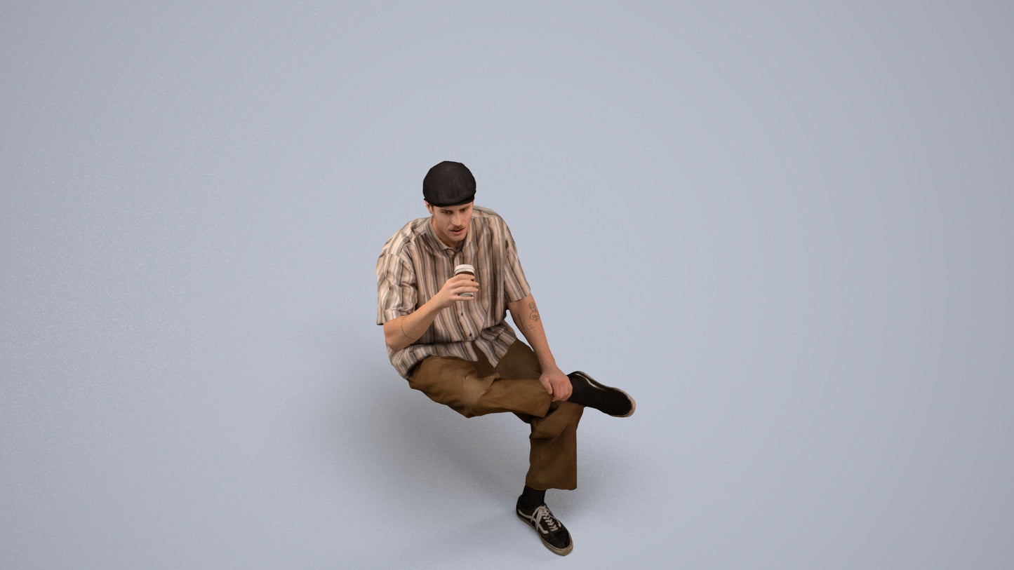 realistic 3D people man casual sitting, render-ready for V-Ray and Corona, FBX OBJ, back view render