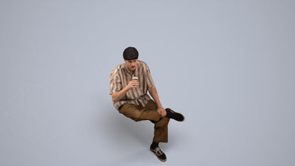realistic 3D people man casual sitting, render-ready for V-Ray and Corona, FBX OBJ, back view render