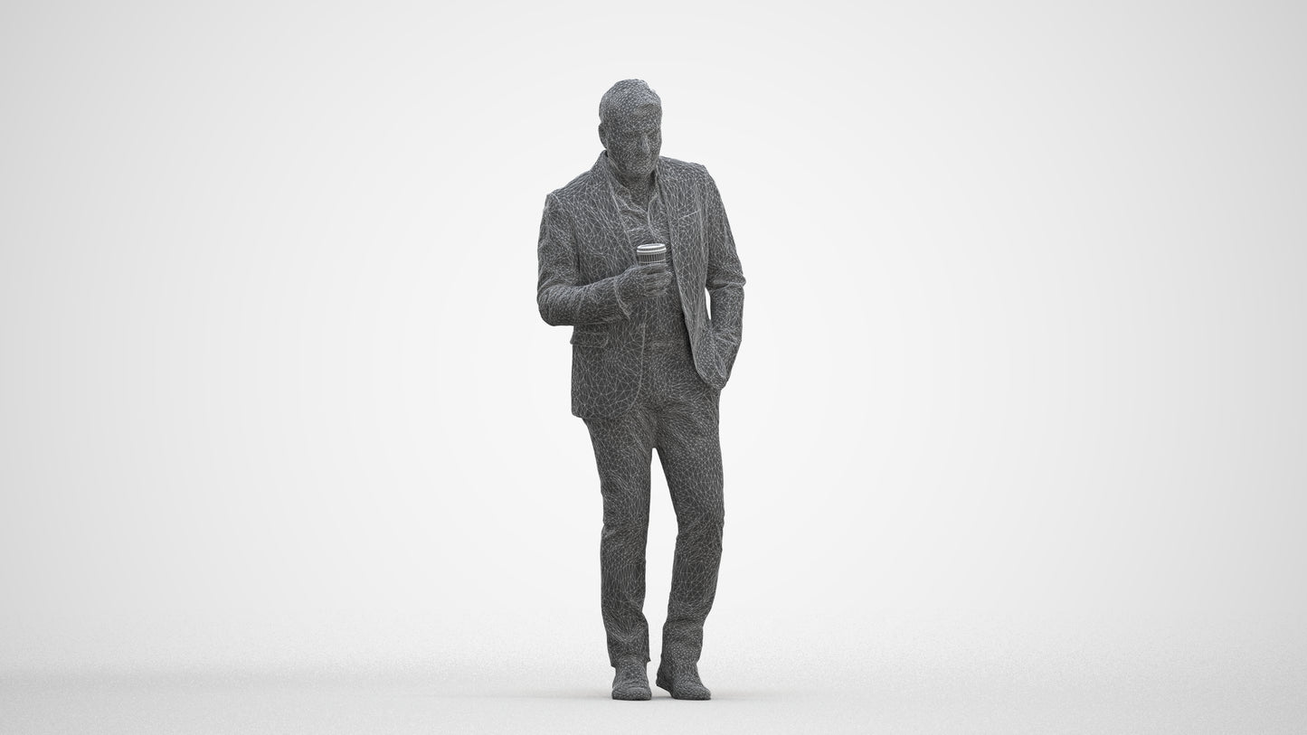 realistic 3D man business walking, scanned archviz people for Blender and 3ds Max, three-quarter front view render
