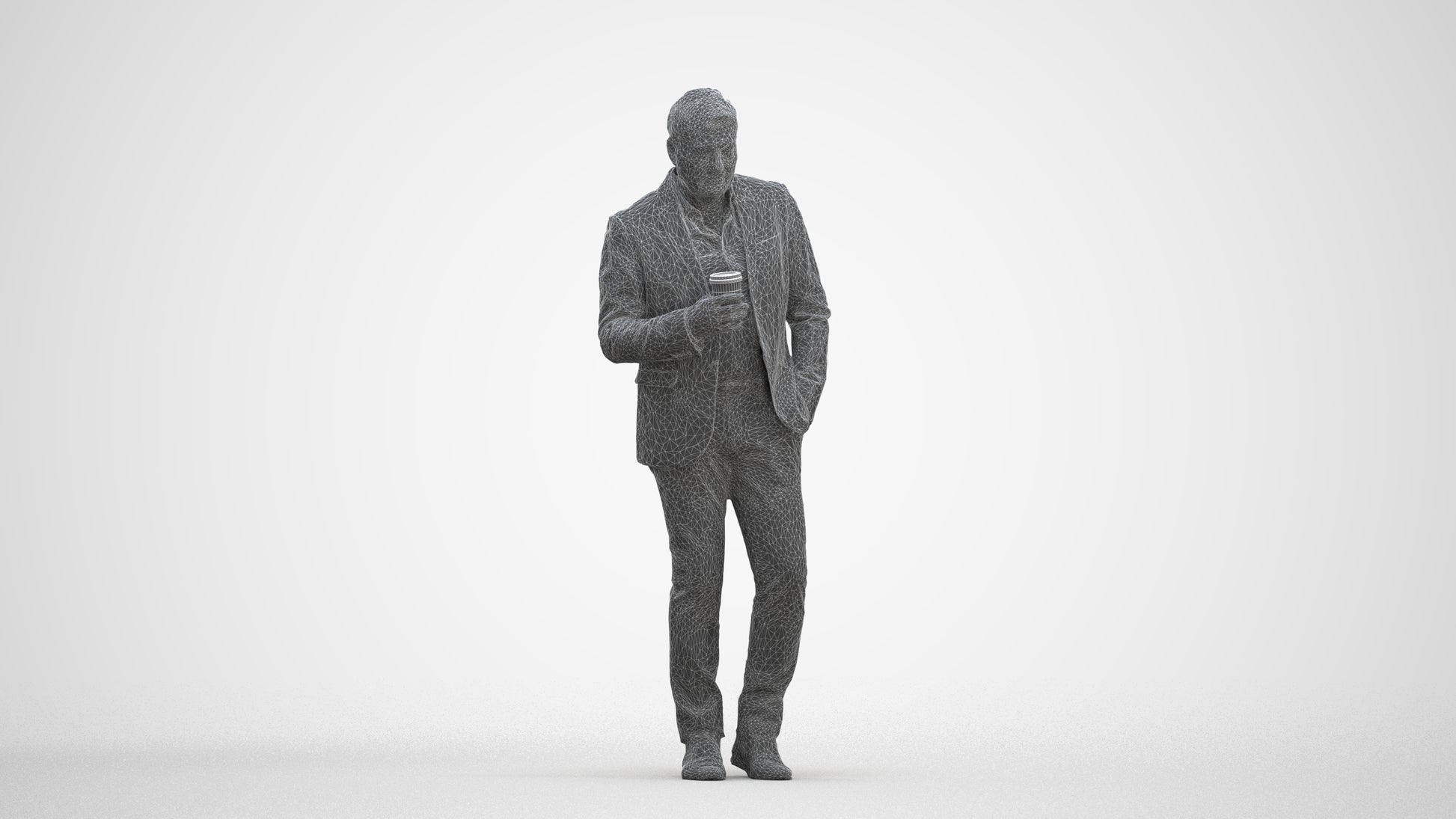 realistic 3D man business walking, scanned archviz people for Blender and 3ds Max, three-quarter front view render