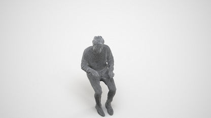 realistic 3D man casual sitting, scanned archviz people for Blender and 3ds Max, wireframe three-quarter view