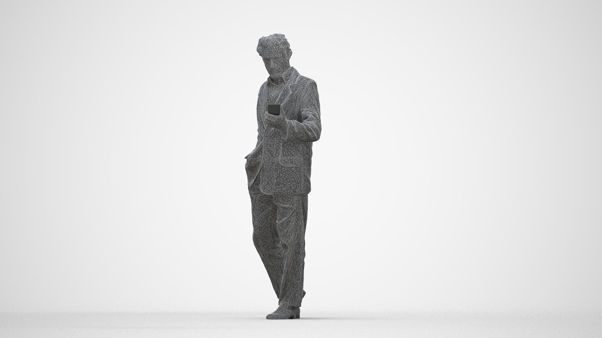 realistic 3D human man business walking, archviz people FBX OBJ for Blender, wireframe back view