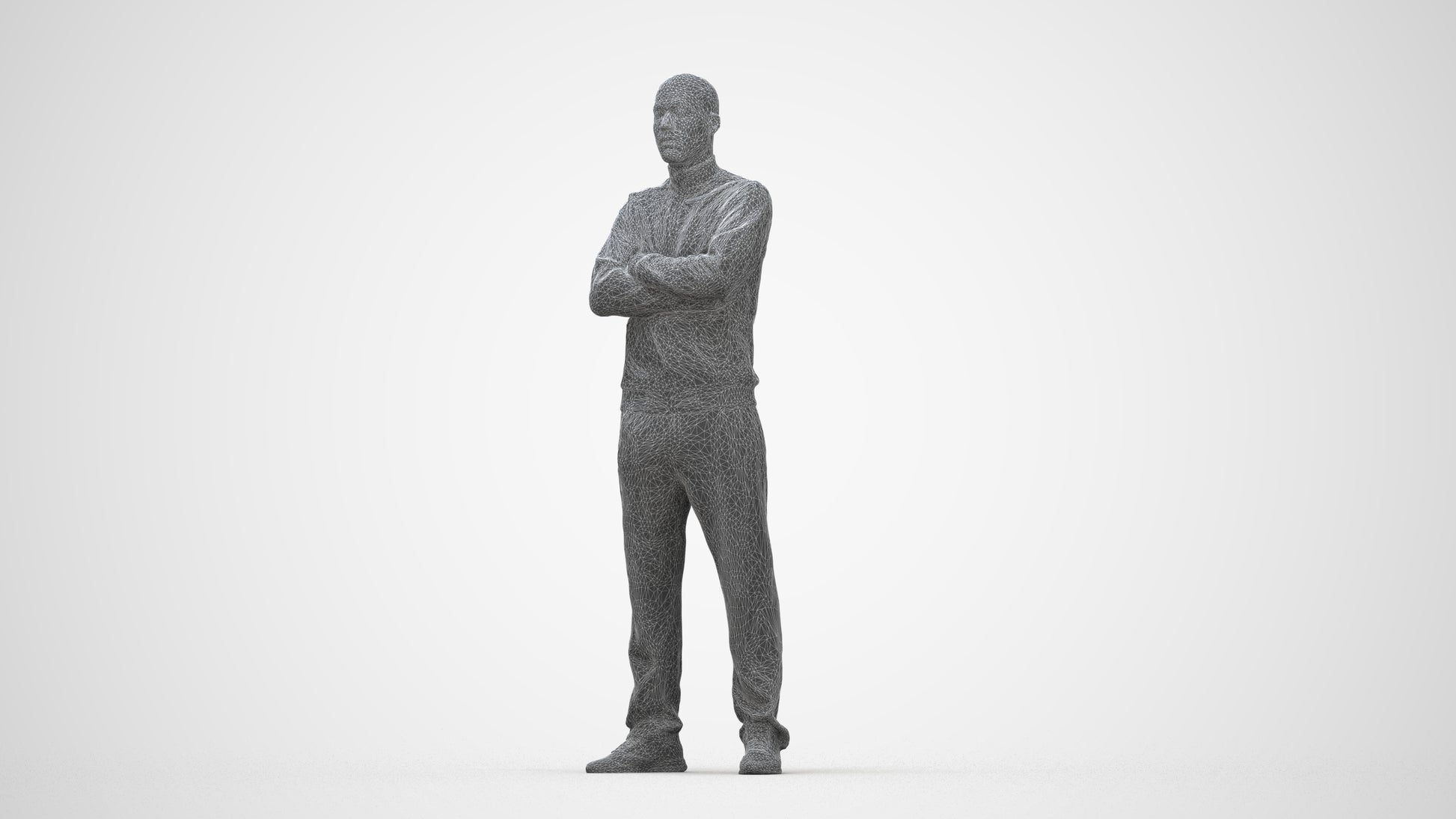 scanned 3D man standing, photogrammetry people for Enscape and V-Ray, wireframe back view