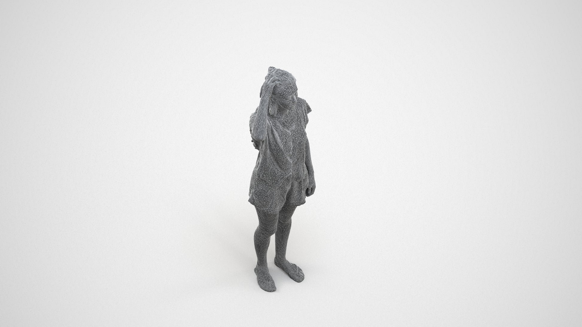 photogrammetry 3D woman casual standing, realistic human model archviz FBX, wireframe three-quarter view