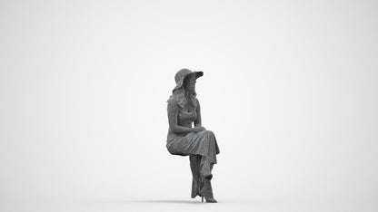scanned 3D woman casual sitting, photogrammetry people for Enscape and V-Ray, wireframe side view