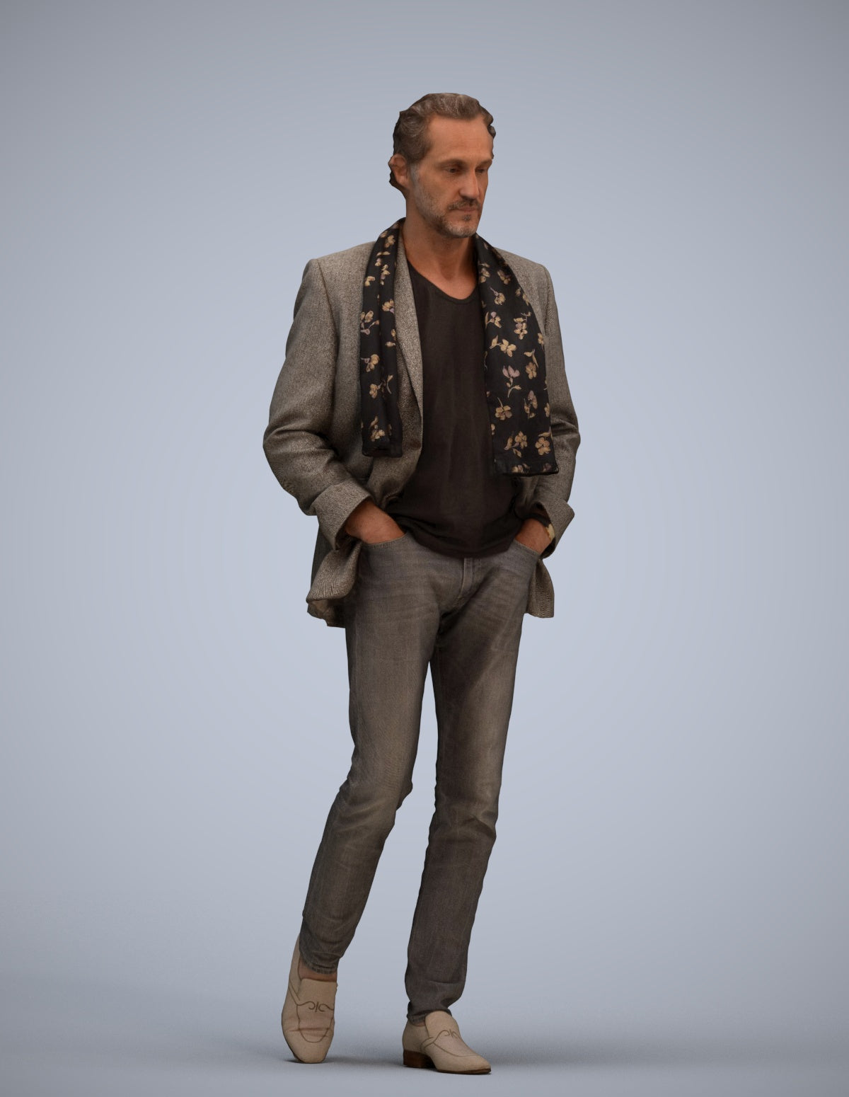 realistic 3D man business standing, scanned archviz people for Blender and 3ds Max