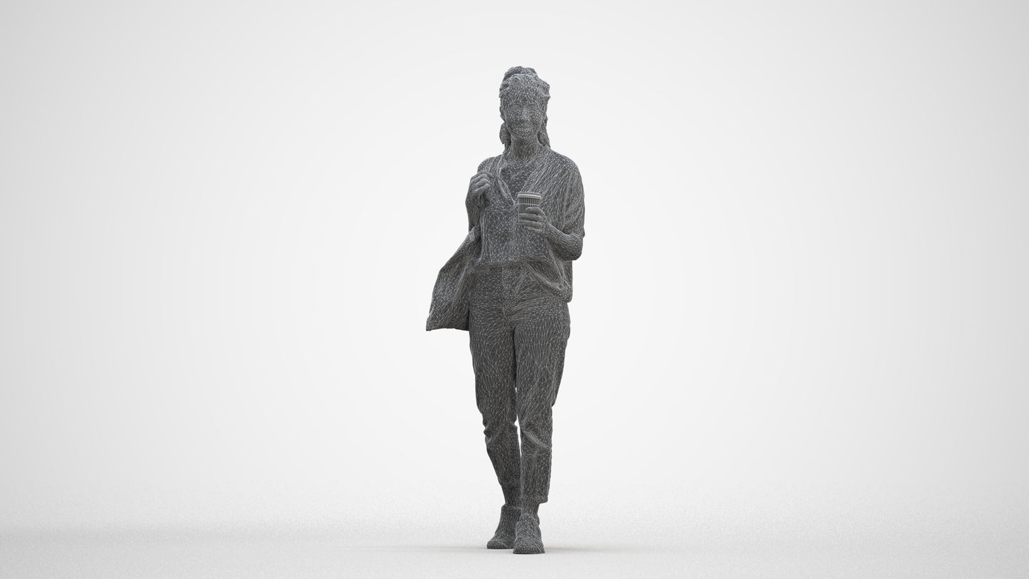 scanned 3D woman casual walking, photogrammetry people for Enscape and V-Ray, three-quarter front view render