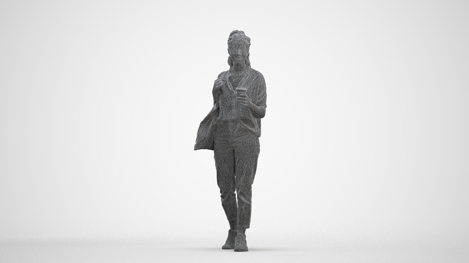 scanned 3D woman casual walking, photogrammetry people for Enscape and V-Ray, three-quarter front view render