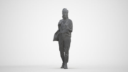 scanned 3D woman casual walking, photogrammetry people for Enscape and V-Ray, three-quarter front view render