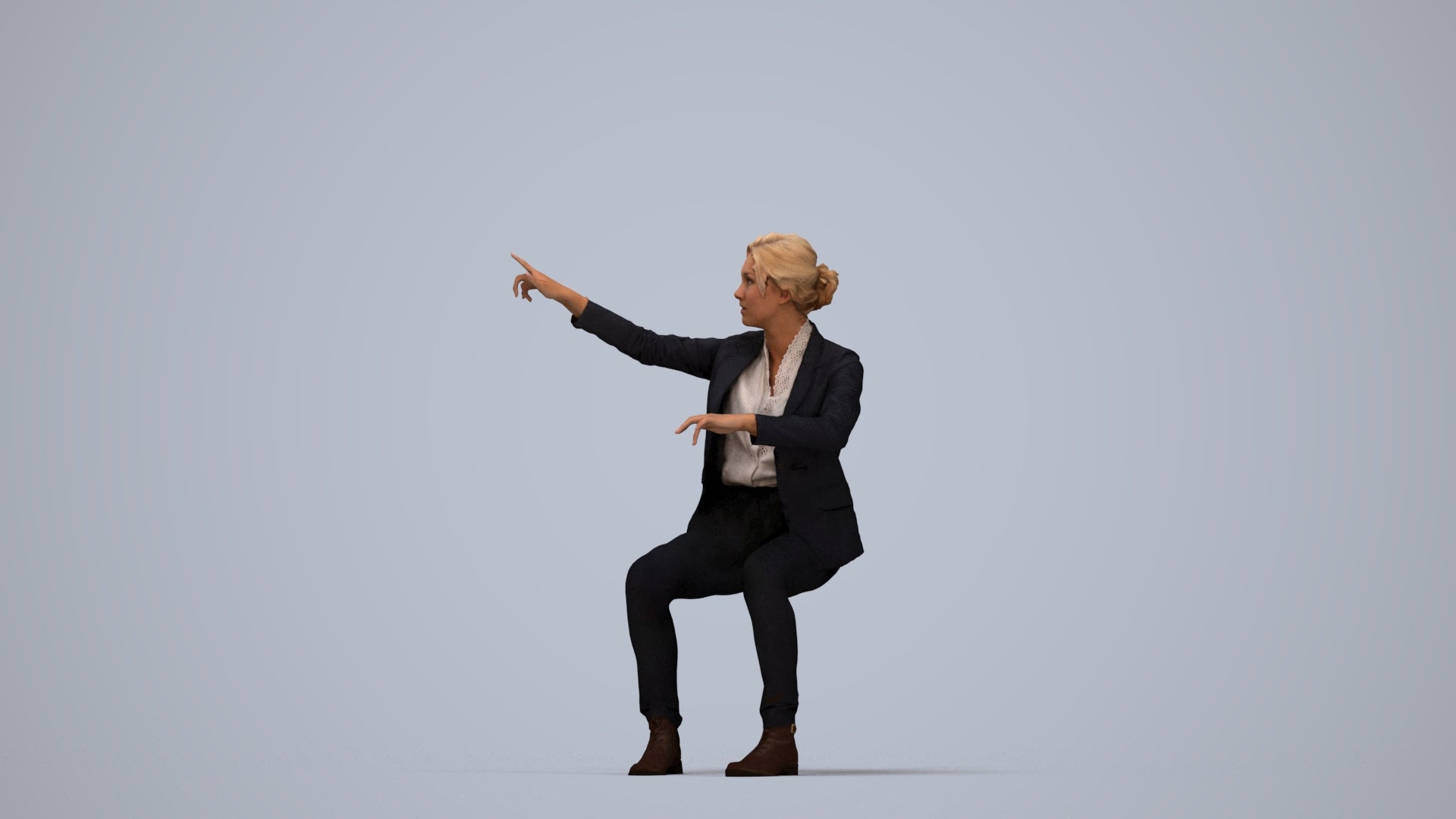 scanned 3D woman business mix, photogrammetry people for Enscape and V-Ray, top-down view render