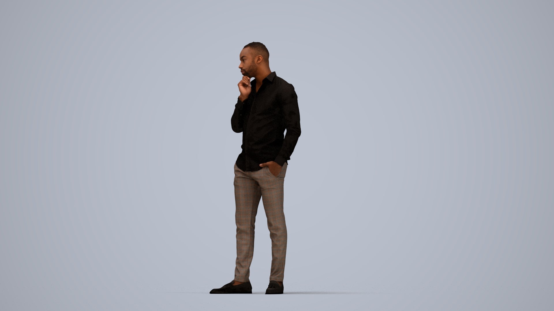 scanned 3D man business standing, photogrammetry people for Enscape and V-Ray, top-down view render