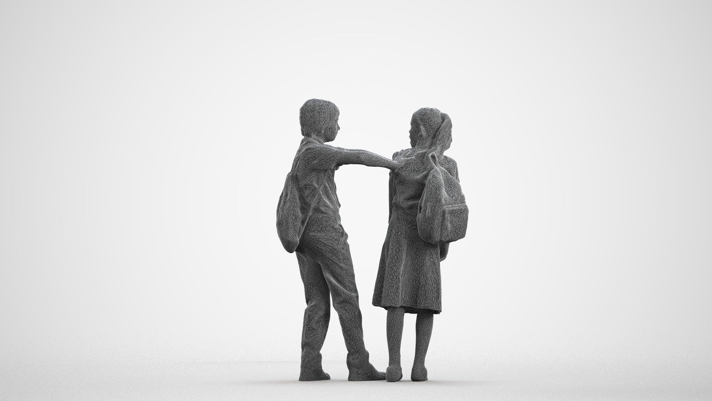 3D human model girl kids, photogrammetry scanned person for archviz, wireframe front view