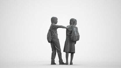 3D human model girl kids, photogrammetry scanned person for archviz, wireframe front view