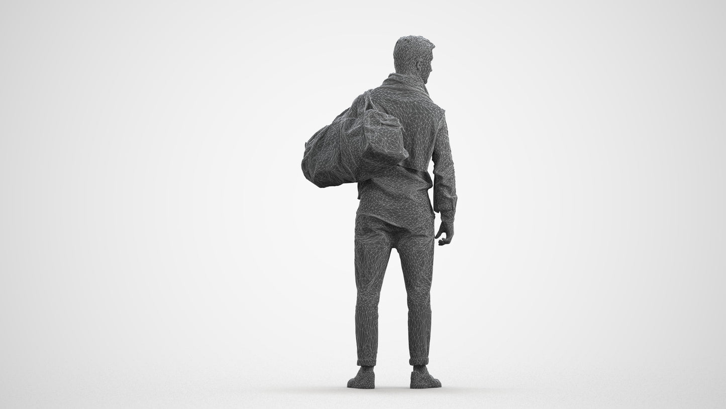 realistic 3D people man casual standing, render-ready for V-Ray and Corona, FBX OBJ, wireframe front view