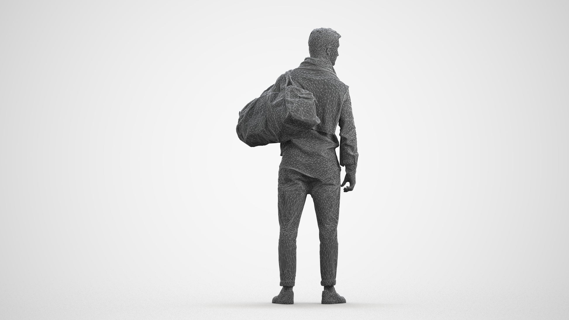realistic 3D people man casual standing, render-ready for V-Ray and Corona, FBX OBJ, wireframe front view