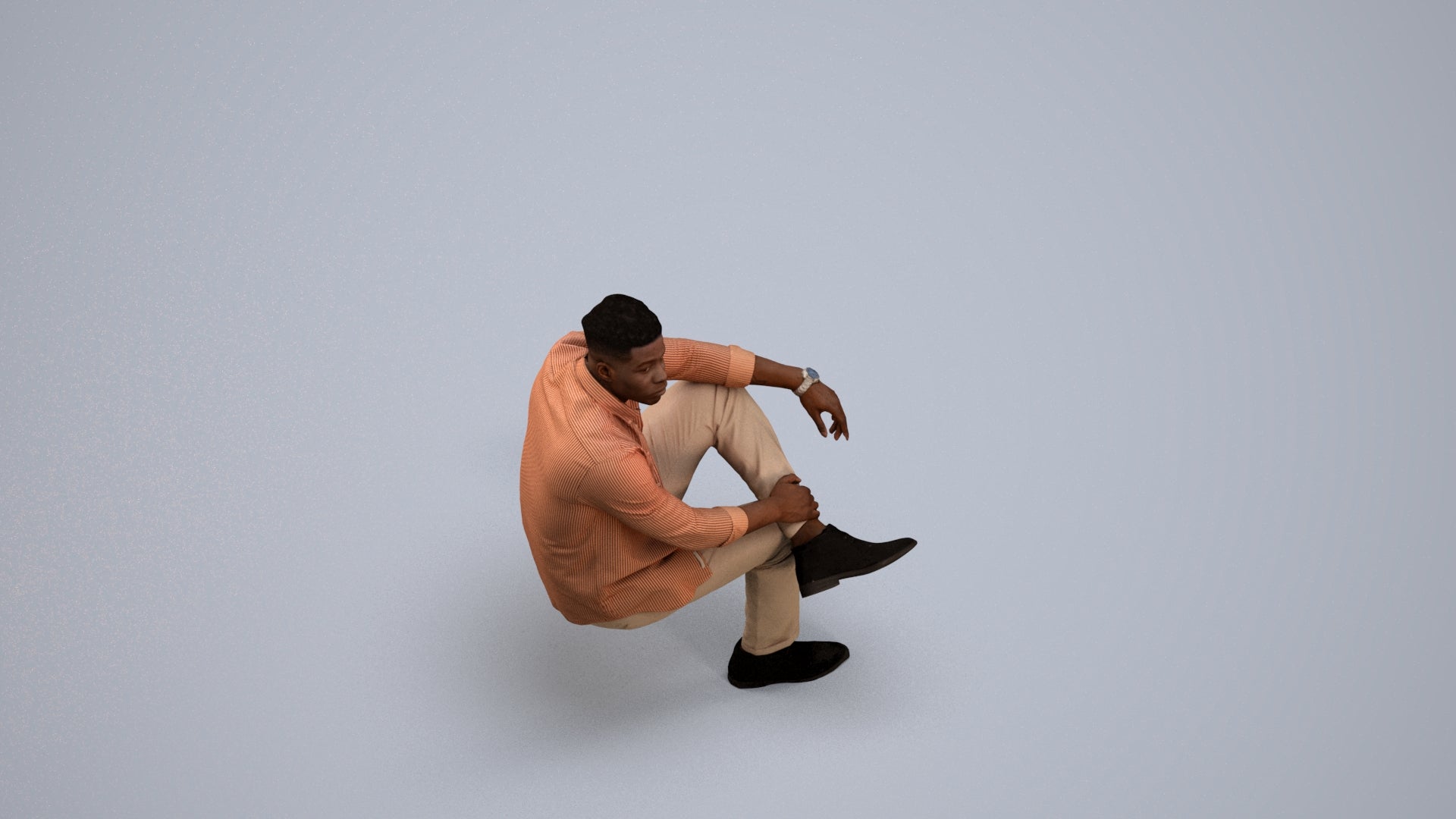scanned 3D man casual sitting, photogrammetry people for Enscape and V-Ray, back view render