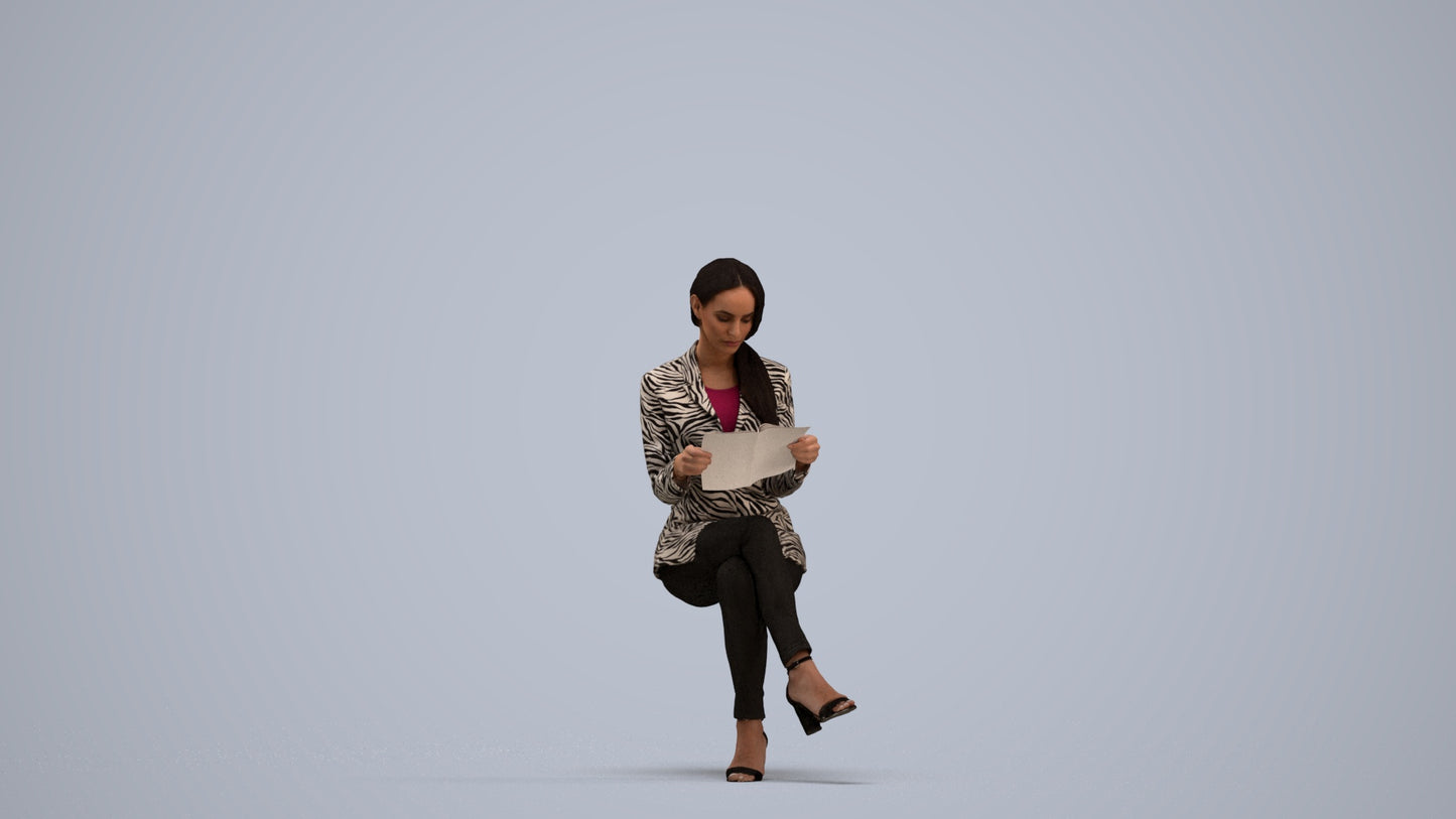 3D people model woman casual sitting, scanned human for 3ds Max rendering, standing pose render