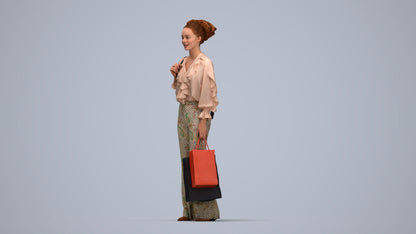 realistic 3D human woman casual shopping, archviz people FBX OBJ for Blender, top-down view render