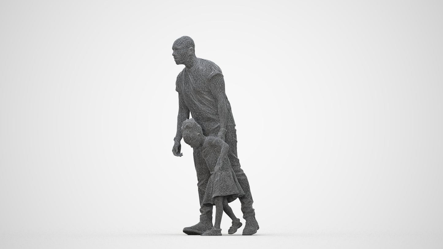 realistic 3D human girl casual kids, archviz people FBX OBJ for Blender, wireframe back view