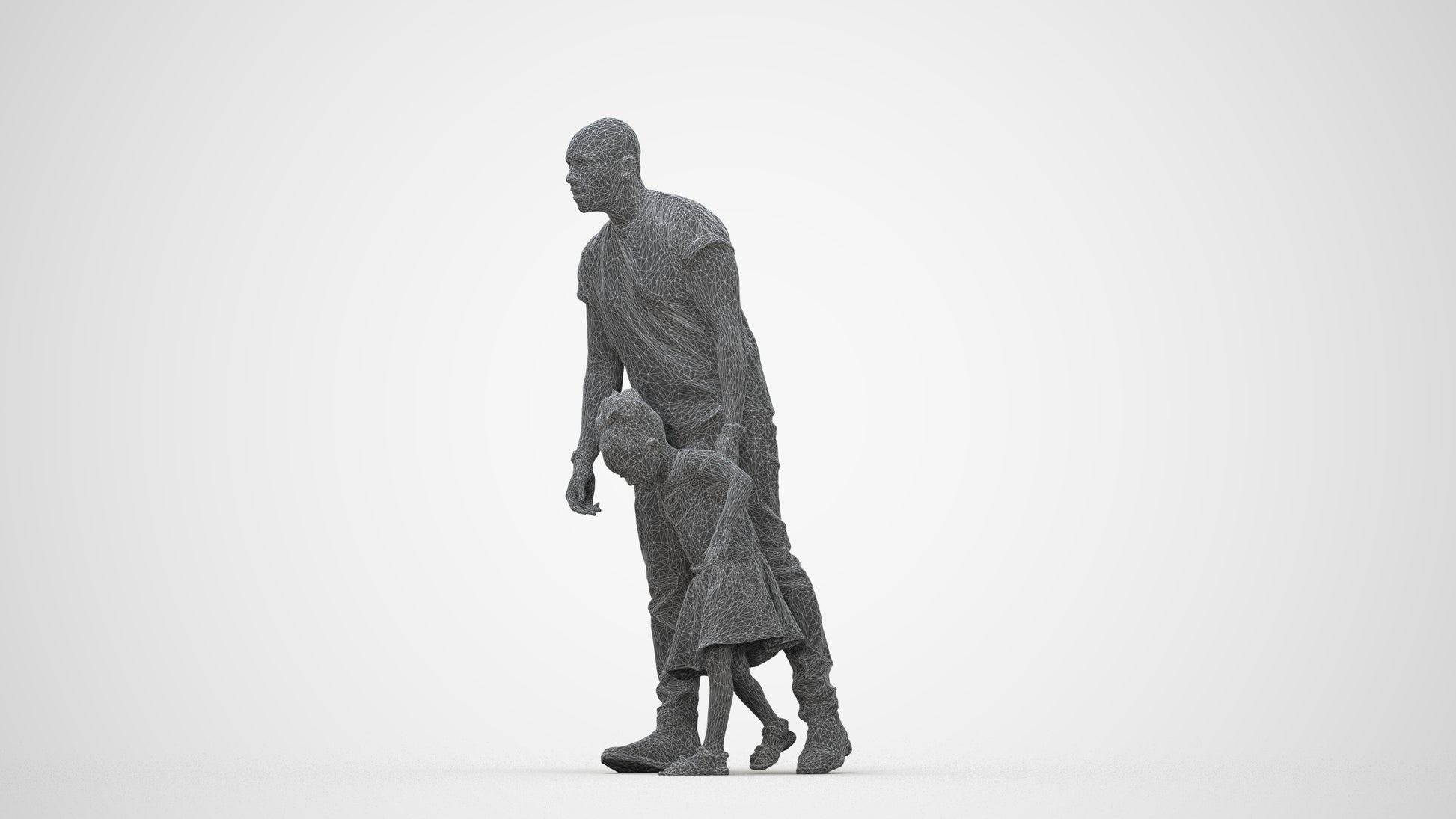 realistic 3D human girl casual kids, archviz people FBX OBJ for Blender, wireframe back view