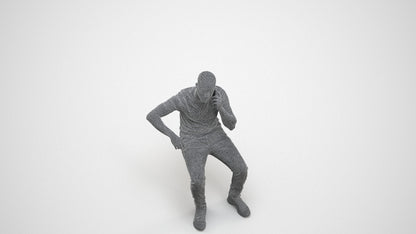 realistic 3D human man casual sitting, archviz people FBX OBJ for Blender, wireframe three-quarter view