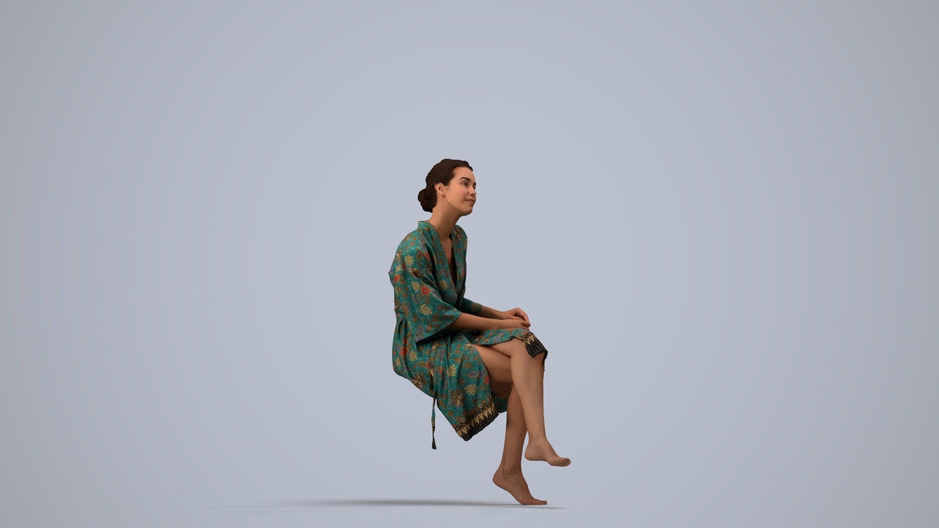 3D scanned woman bathroom, photorealistic archviz people for Enscape and SketchUp, side view render