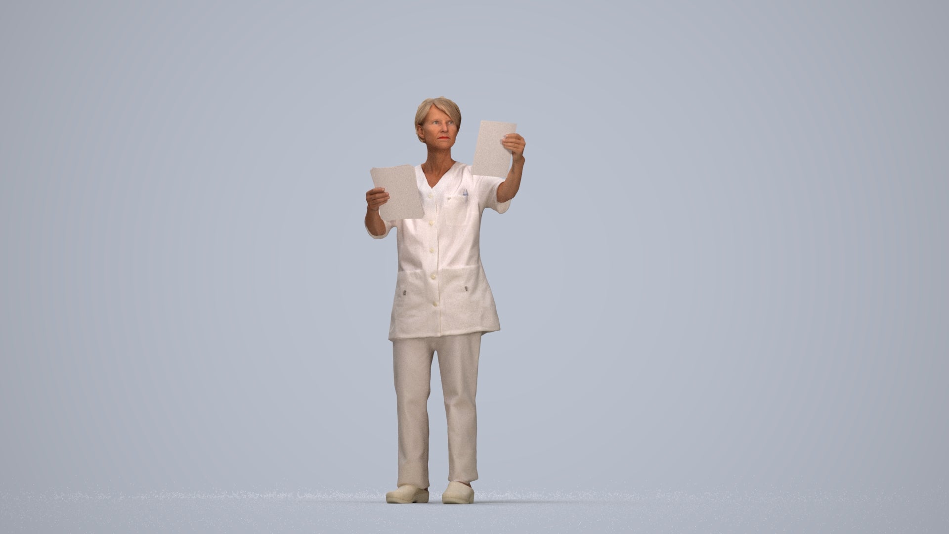 scanned 3D senior woman medical, photogrammetry people for Enscape and V-Ray, top-down view render
