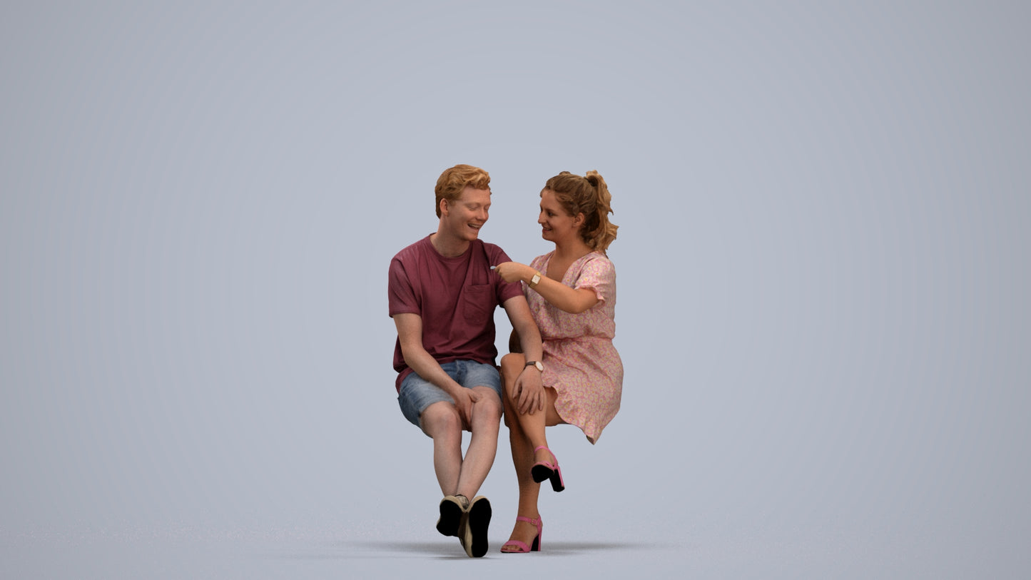 scanned 3D woman casual couple, photogrammetry people for Enscape and V-Ray, standing pose render