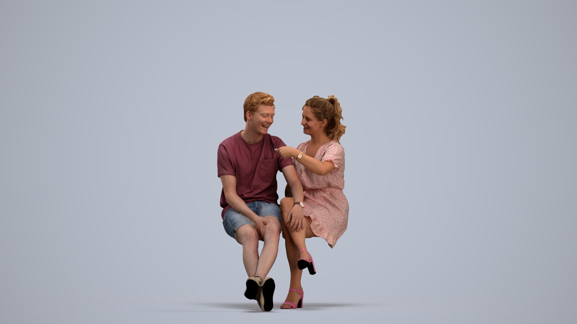 scanned 3D woman casual couple, photogrammetry people for Enscape and V-Ray, standing pose render