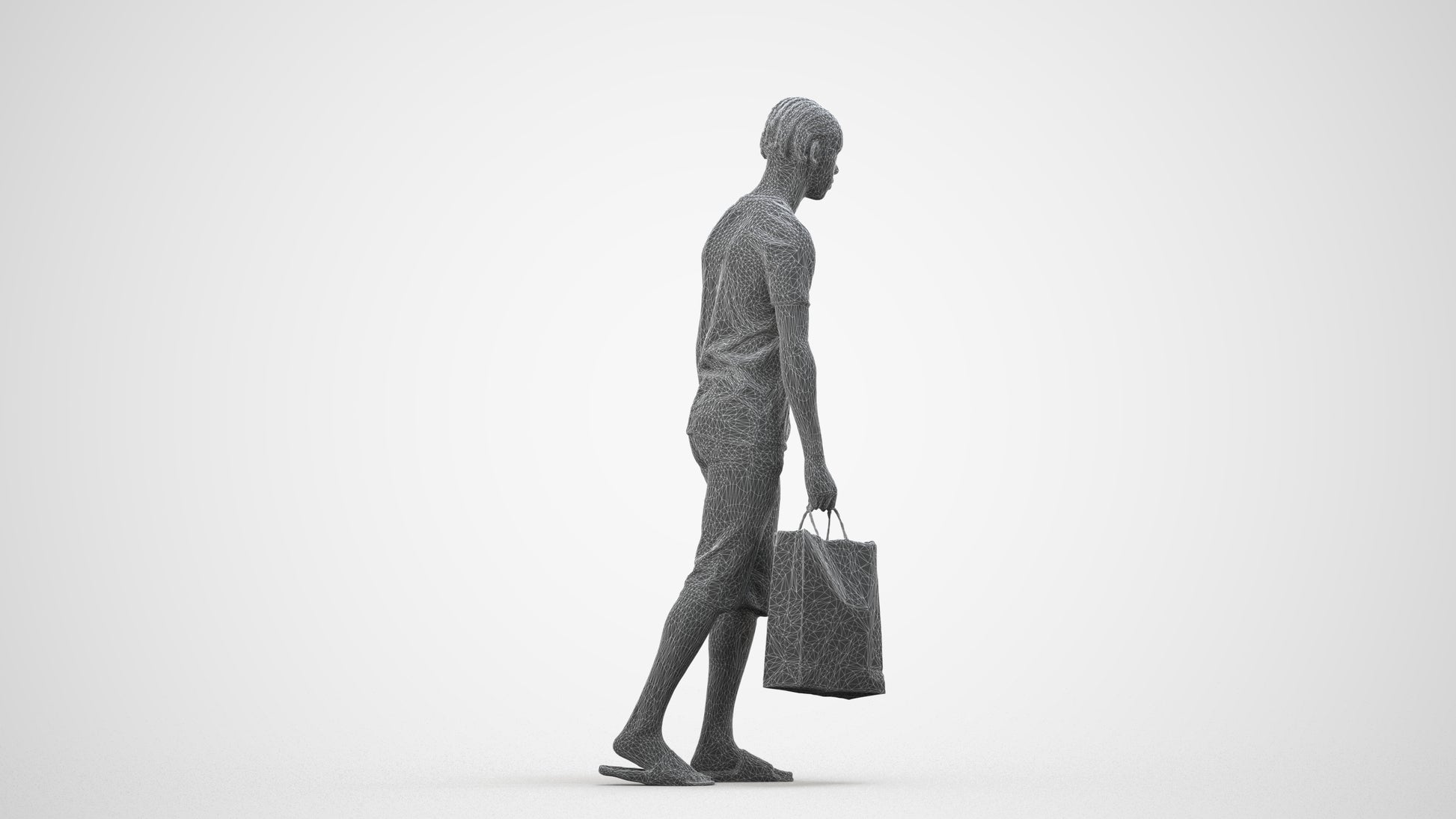 3D scanned boy shopping casual, photorealistic archviz people for Enscape and SketchUp, wireframe side view