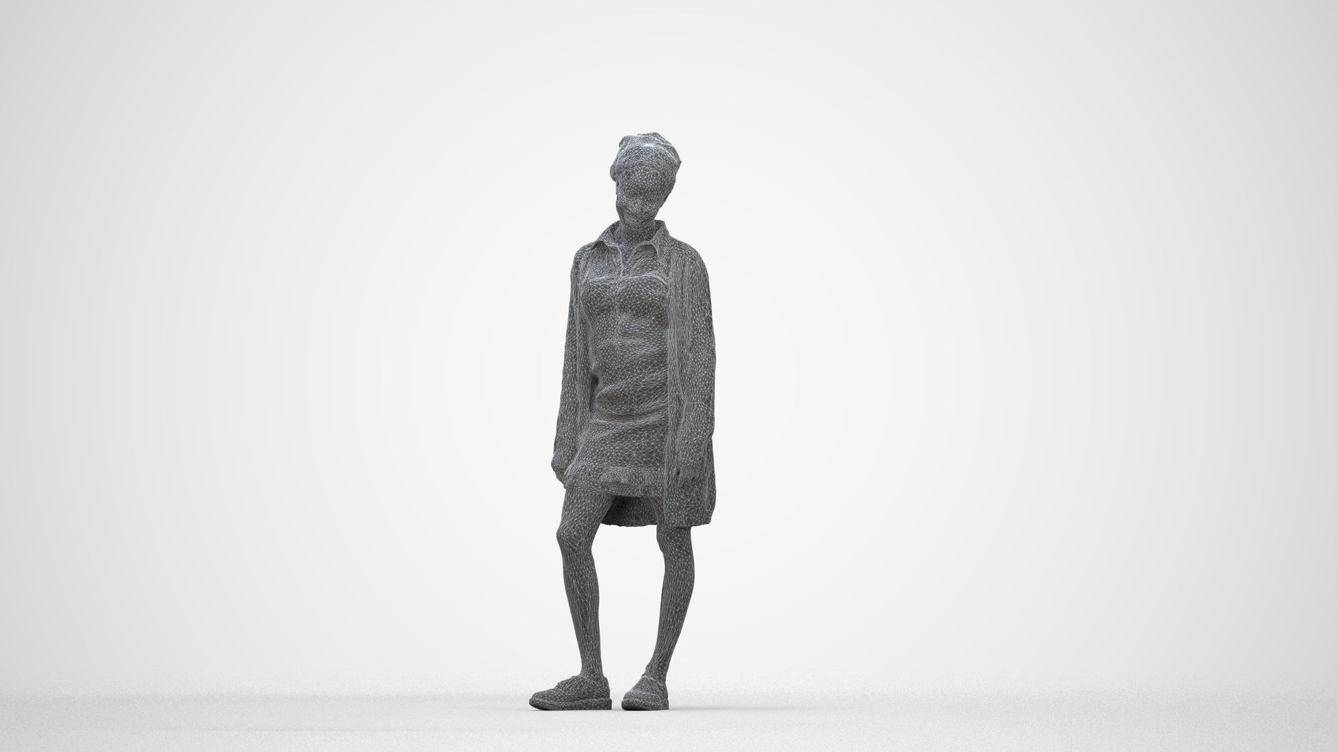realistic 3D people woman casual standing, render-ready for V-Ray and Corona, FBX OBJ, wireframe back view