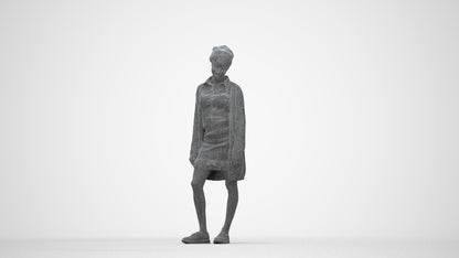 realistic 3D people woman casual standing, render-ready for V-Ray and Corona, FBX OBJ, wireframe back view