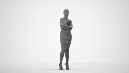 3D people model woman business standing, scanned human for 3ds Max rendering, wireframe side view