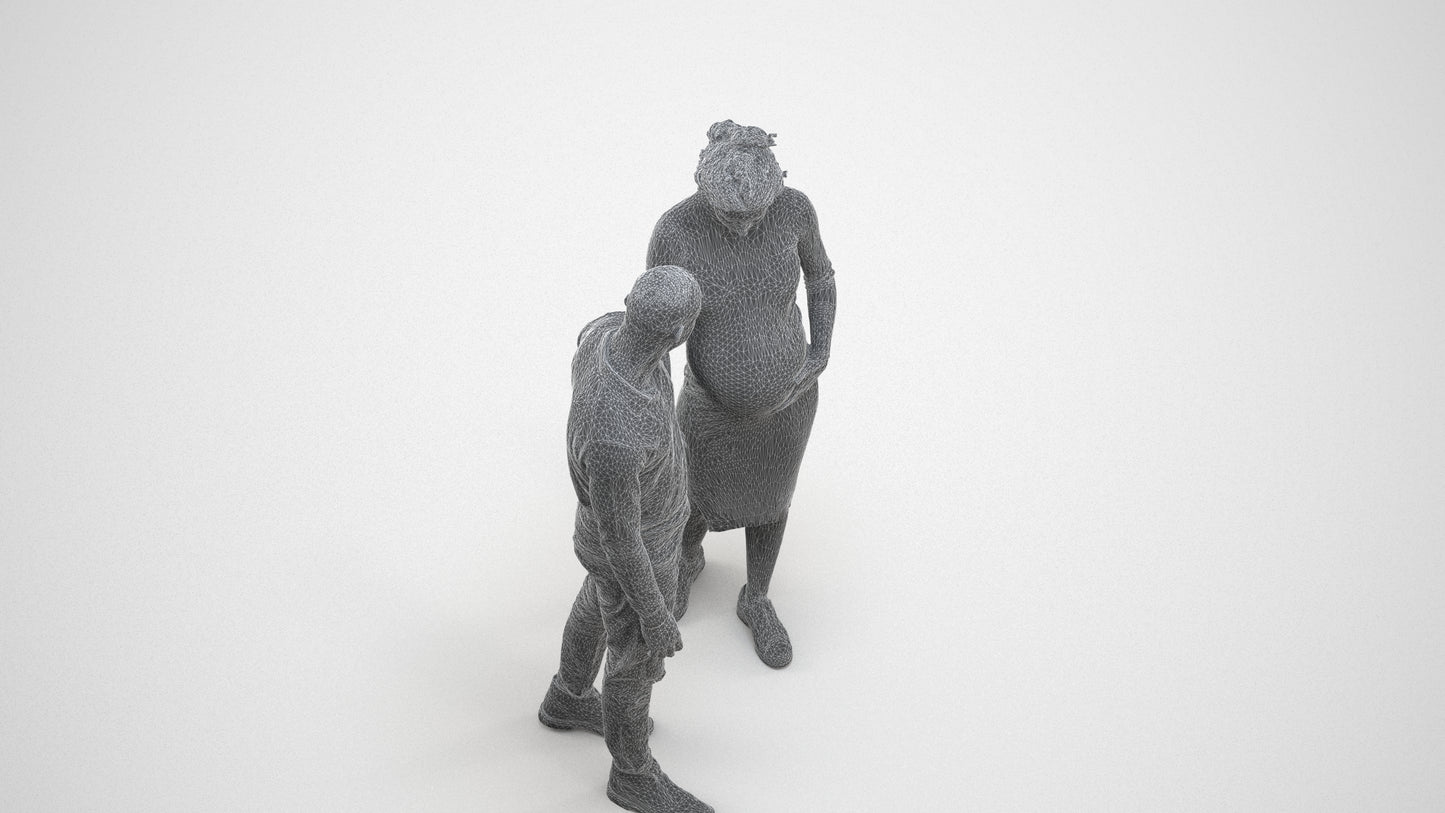 scanned 3D woman casual couple, photogrammetry people for Enscape and V-Ray, wireframe three-quarter view