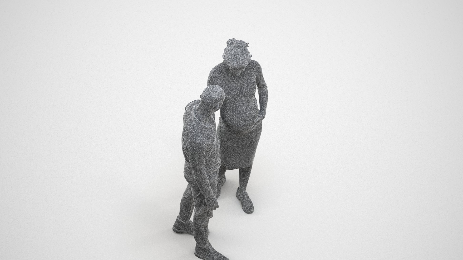 scanned 3D woman casual couple, photogrammetry people for Enscape and V-Ray, wireframe three-quarter view