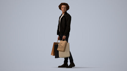 realistic 3D man casual shopping, scanned archviz people for Blender and 3ds Max, three-quarter view render