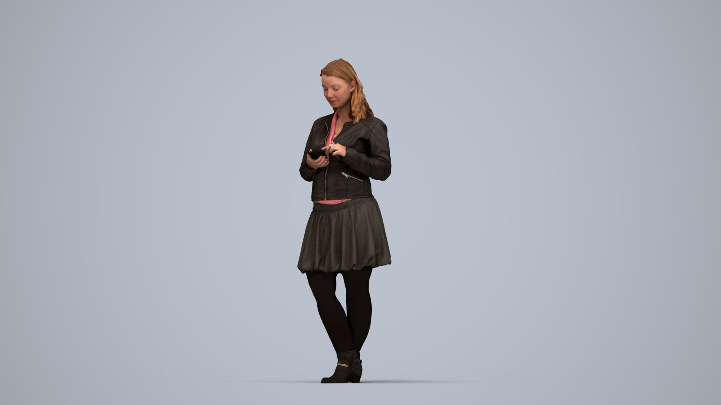 3D scanned woman standing casual, photorealistic archviz people for Enscape and SketchUp, top-down view render