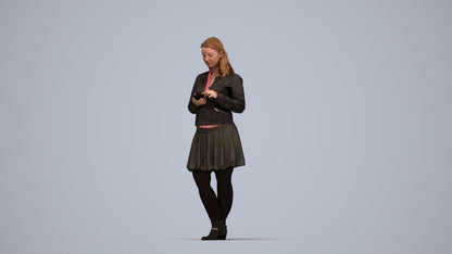3D scanned woman standing casual, photorealistic archviz people for Enscape and SketchUp, top-down view render
