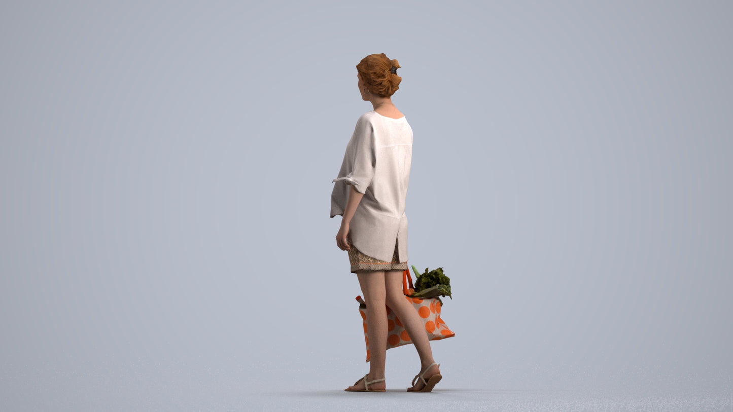 3D scanned woman shopping casual, photorealistic archviz people for Enscape and SketchUp, front view render