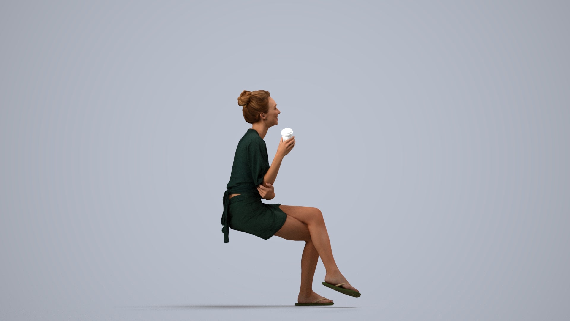 3D people model woman casual sitting, scanned human for 3ds Max rendering, side view render