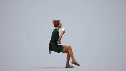 3D people model woman casual sitting, scanned human for 3ds Max rendering, side view render