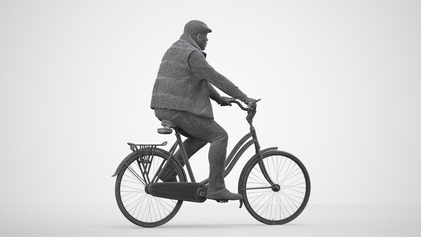 3D people model man casual cycling, scanned human for 3ds Max rendering, wireframe side view