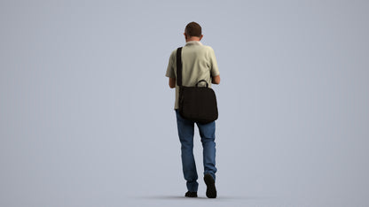 realistic 3D human senior man casual walking, archviz people FBX OBJ for Blender, front view render