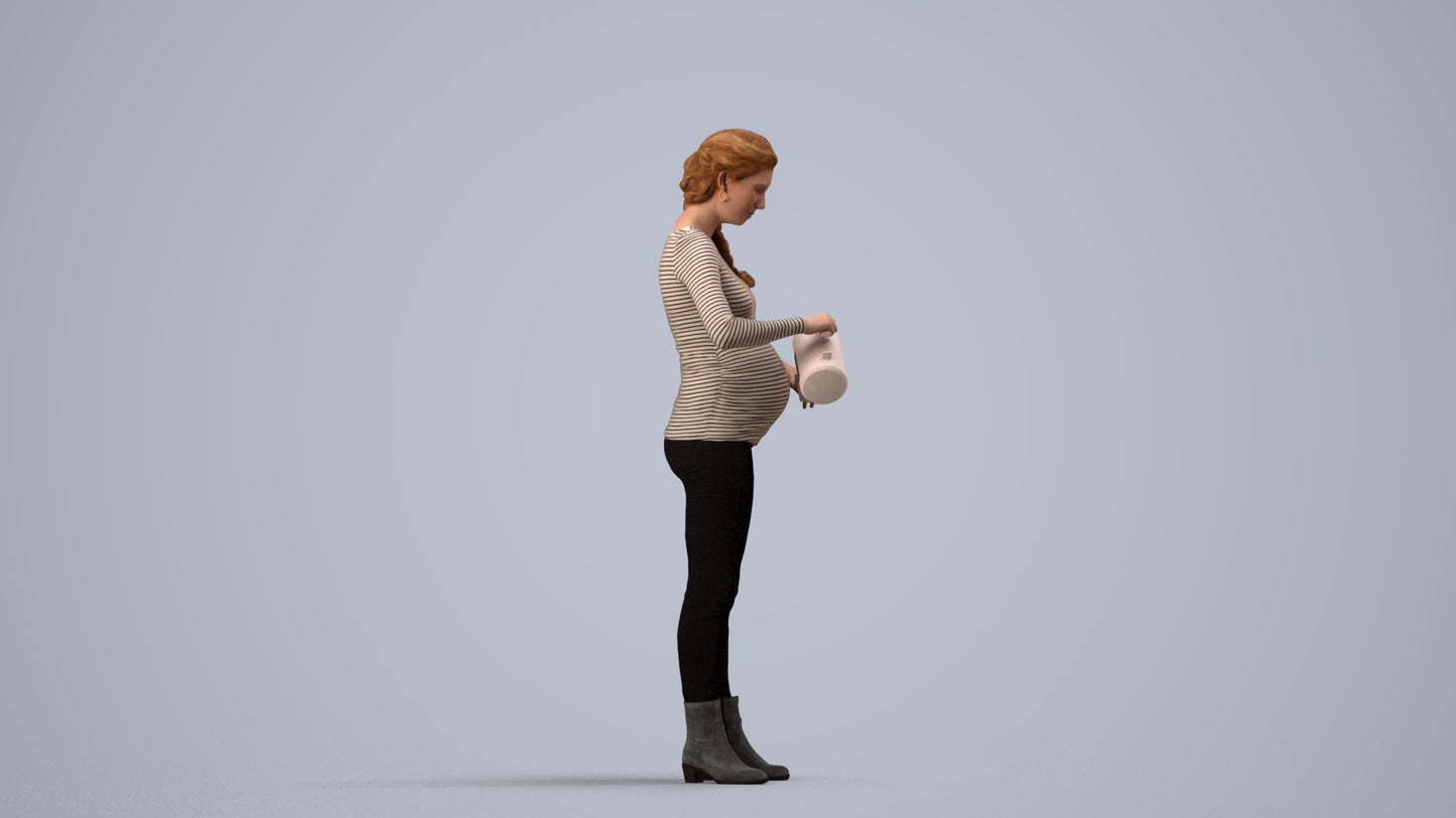 3D people model woman casual standing, scanned human for 3ds Max rendering, side view render