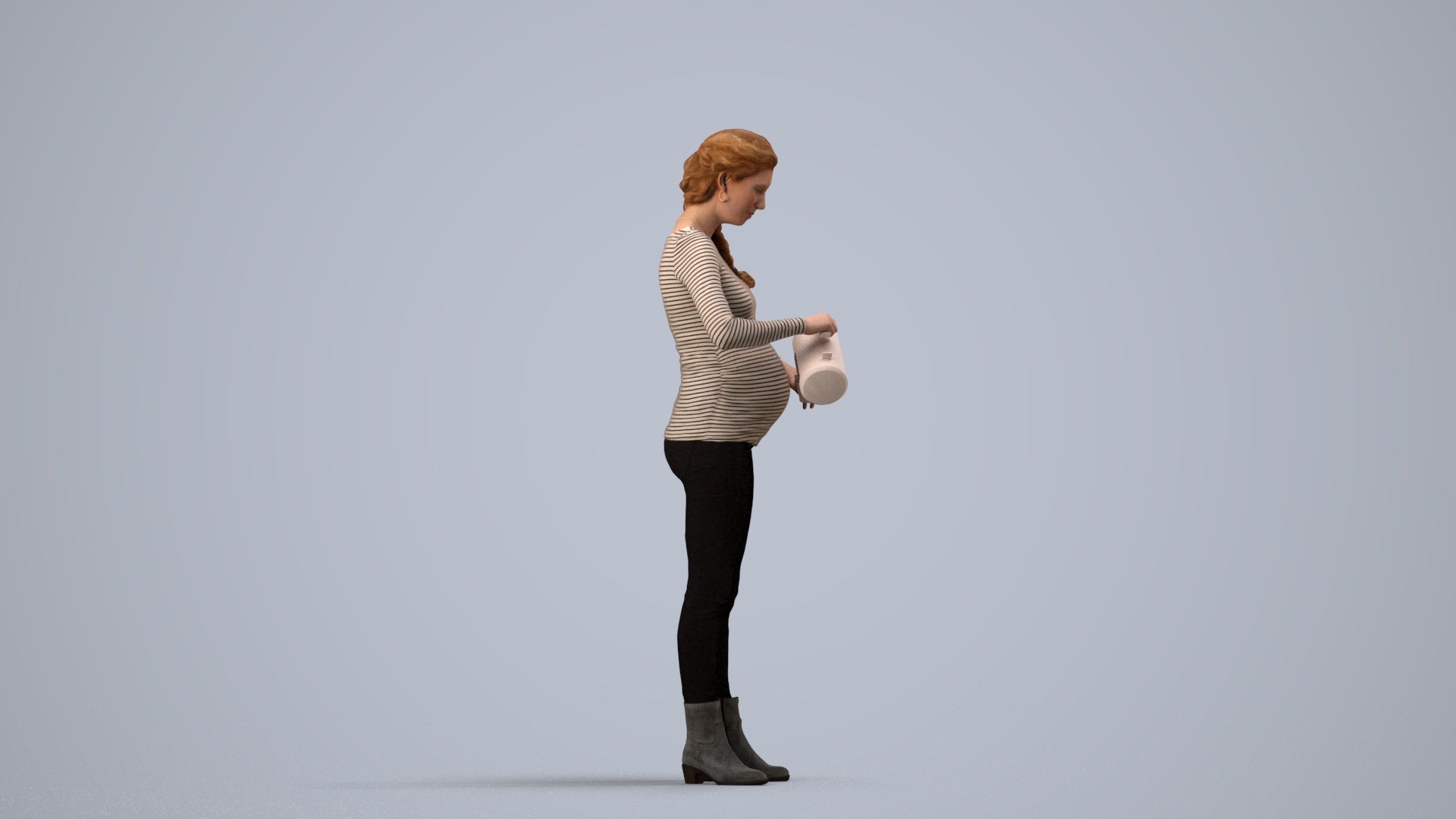 3D people model woman casual standing, scanned human for 3ds Max rendering, side view render