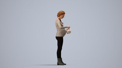 3D people model woman casual standing, scanned human for 3ds Max rendering, side view render