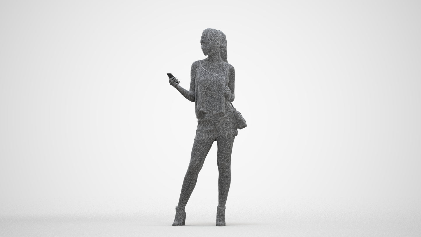 photogrammetry 3D girl casual standing, realistic human model archviz FBX, three-quarter front view render