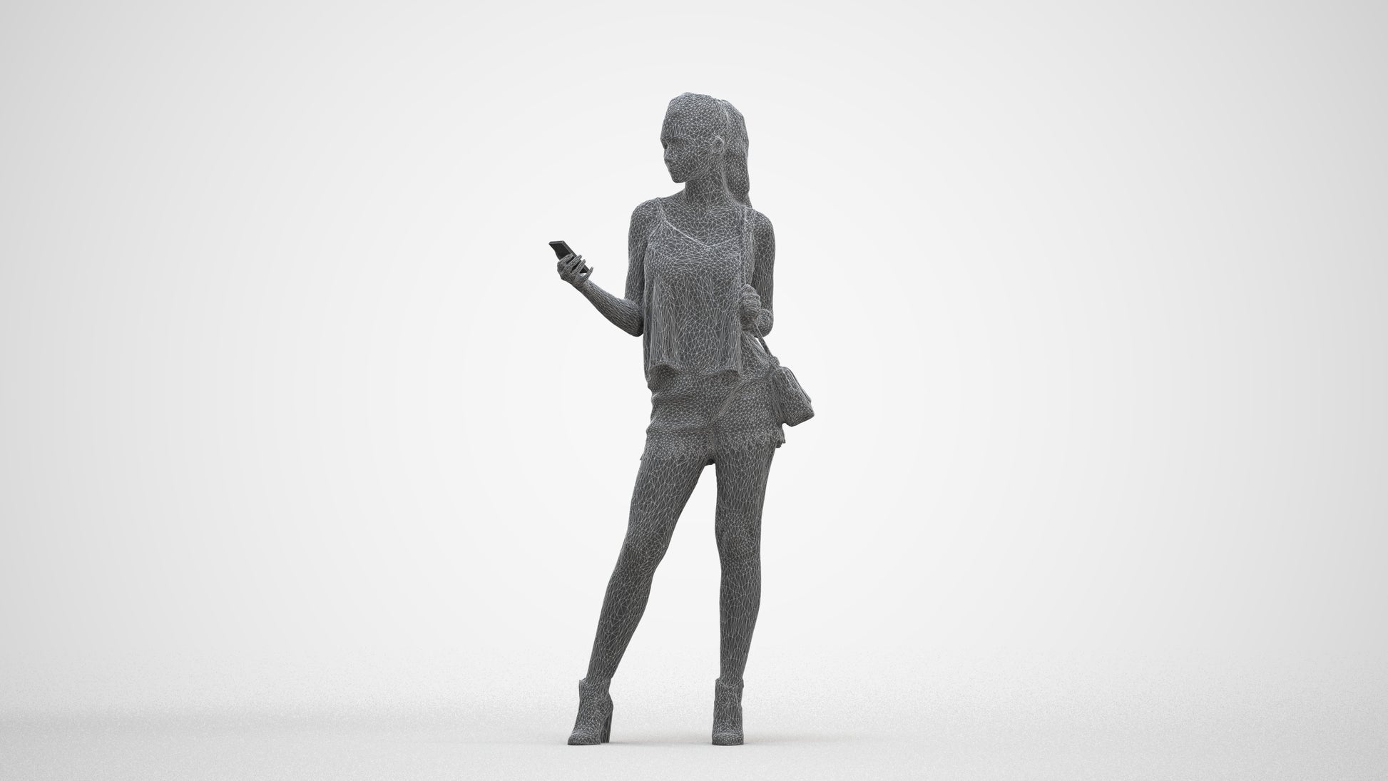 photogrammetry 3D girl casual standing, realistic human model archviz FBX, three-quarter front view render